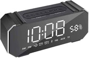 Black Alarm Clock Radio FM Bluetooth USB Speaker LED Display Snooze Timer