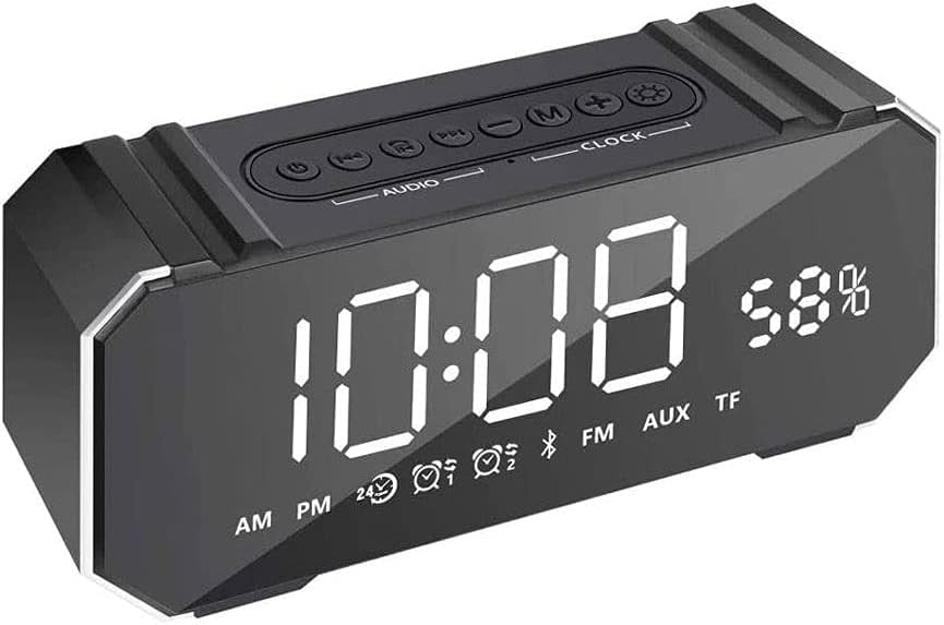 Black Alarm Clock Radio FM Bluetooth USB Speaker LED Display Snooze Timer