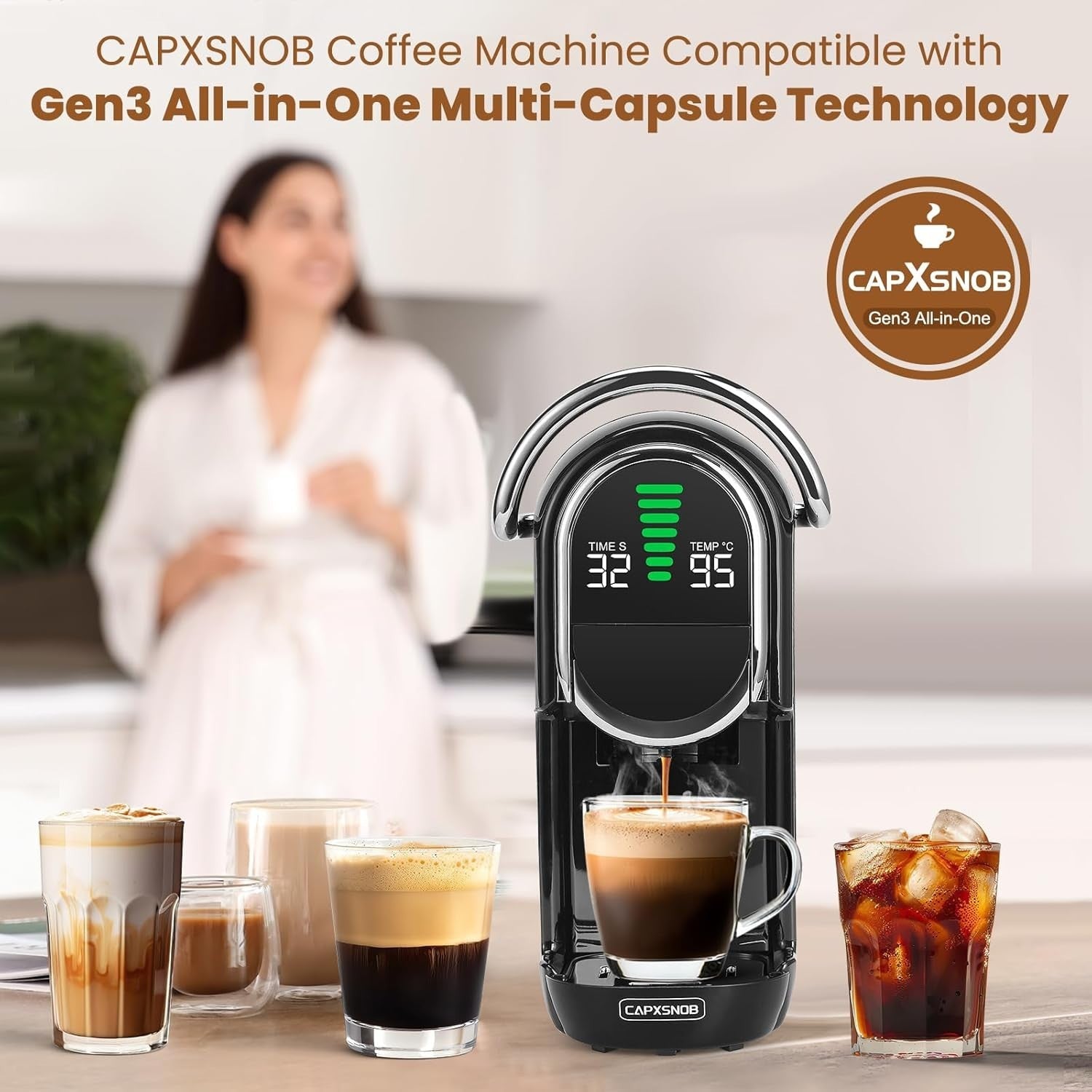 5-in-1 Pod Coffee Maker 20Bar Hot & Cold Brew Machine Compact Fast Heat-Up