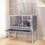 Indoor Guinea Pig Cage 2 Tier Wooden Hutch with Stand Ramp Tray