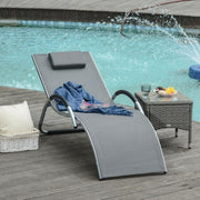 Reclining Garden Sun Lounger Mesh Outdoor Chair Portable Armrest Pillow