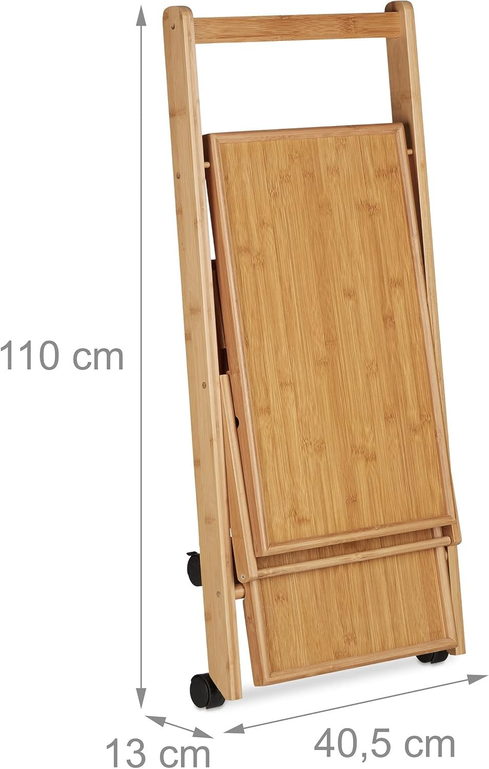Foldable Bamboo Kitchen Trolley on Wheels Wooden Serving Cart with Bottle Rack