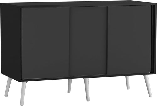 Modern Black Sideboard Storage Unit 3 Door Cabinet with Sliding Doors