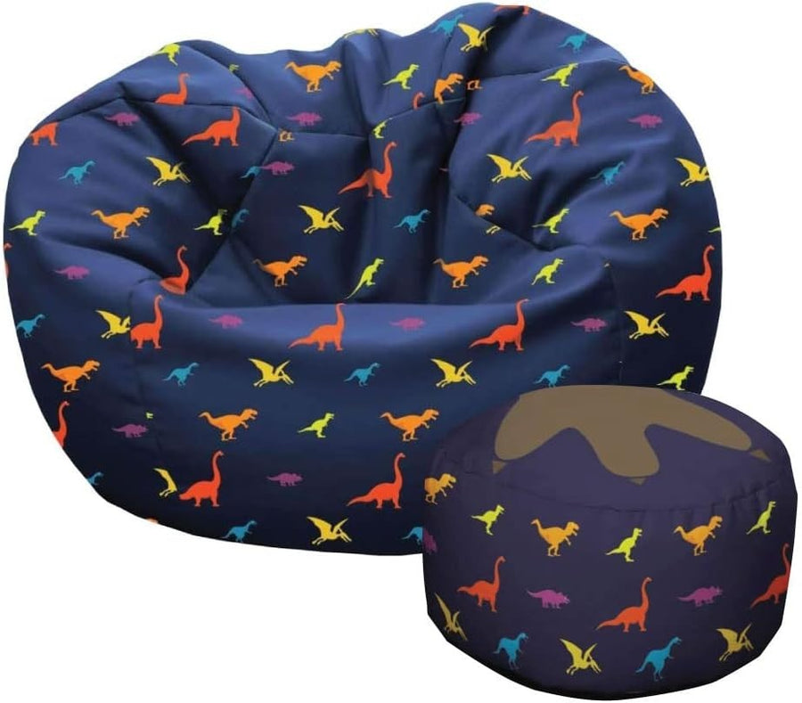 Kids Dinosaur Bean Bag Chair with Footstool Toddler Seat Soft Durable Playroom