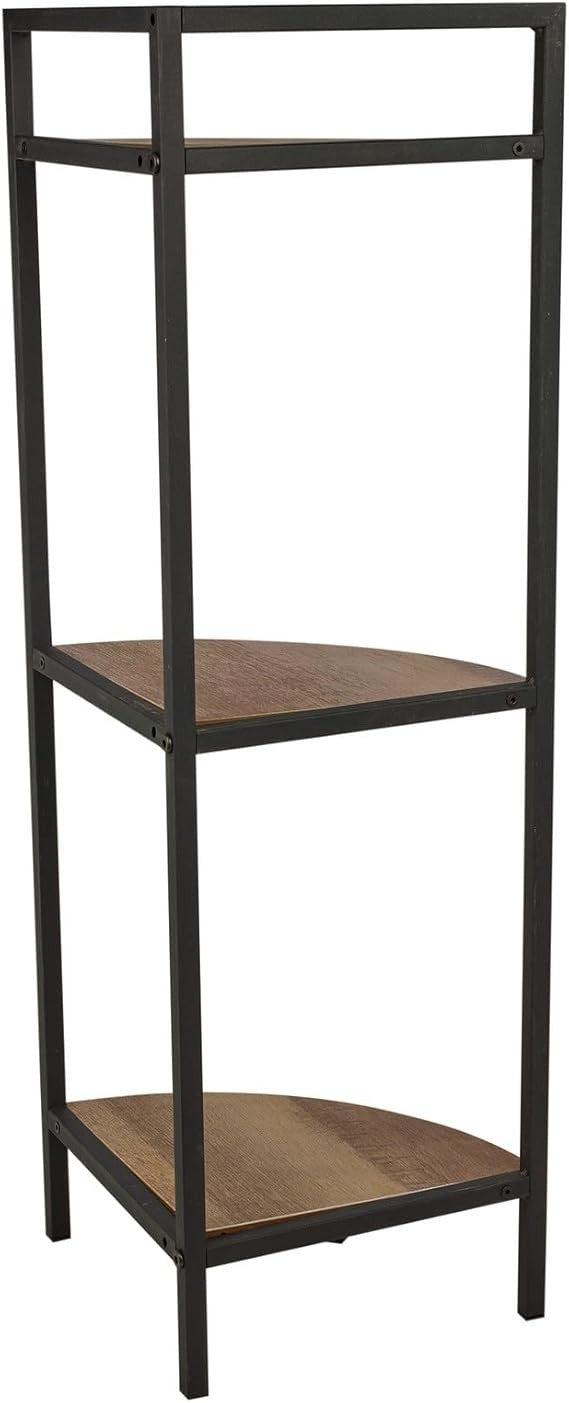 Rustic 3-Tier Corner Shelf Unit – Space Saving Metal & Wood Display Stand
