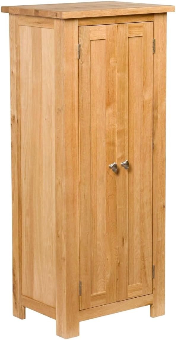 Narrow Oak Storage Cabinet 2 Door Cupboard | Adjustable Shelves Solid Wood Unit