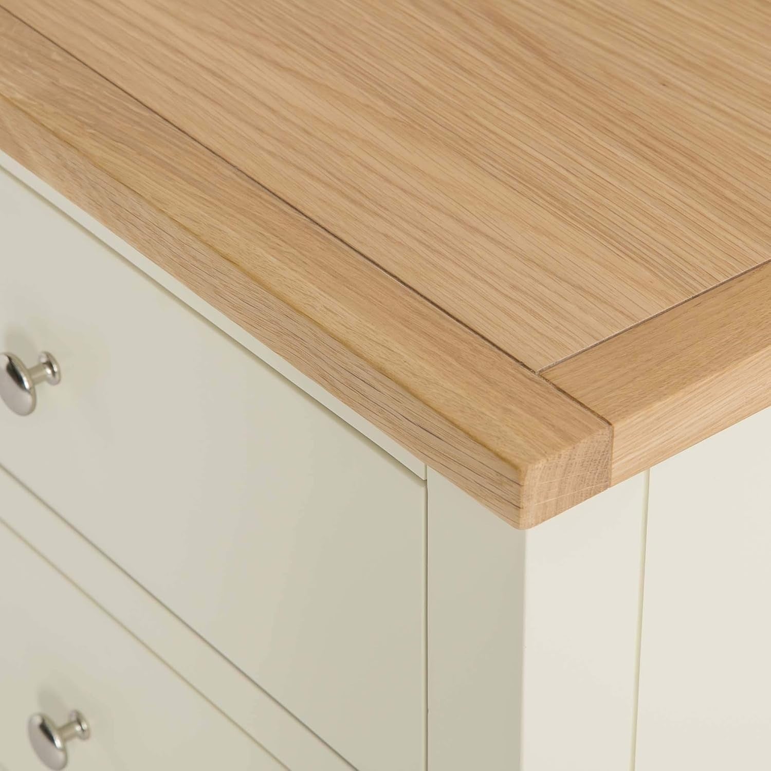 Large Cream Wooden Chest of Drawers 6 Spacious Storage Oak Top 78x120cm