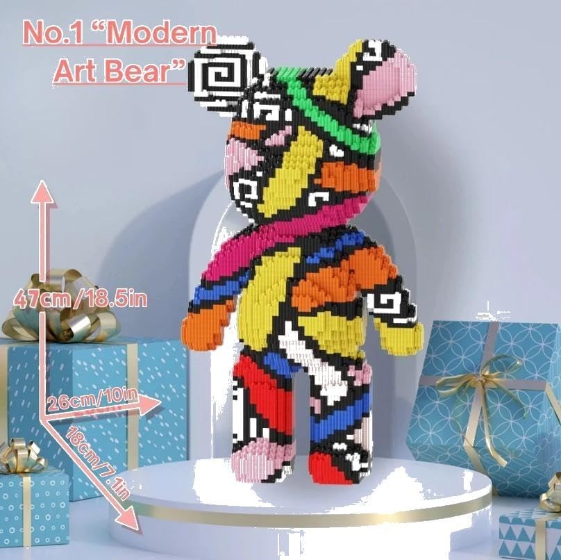 Rainbow Bear Building Blocks Kit 3688pcs | Art Toy Decor Gift 47cm Tall