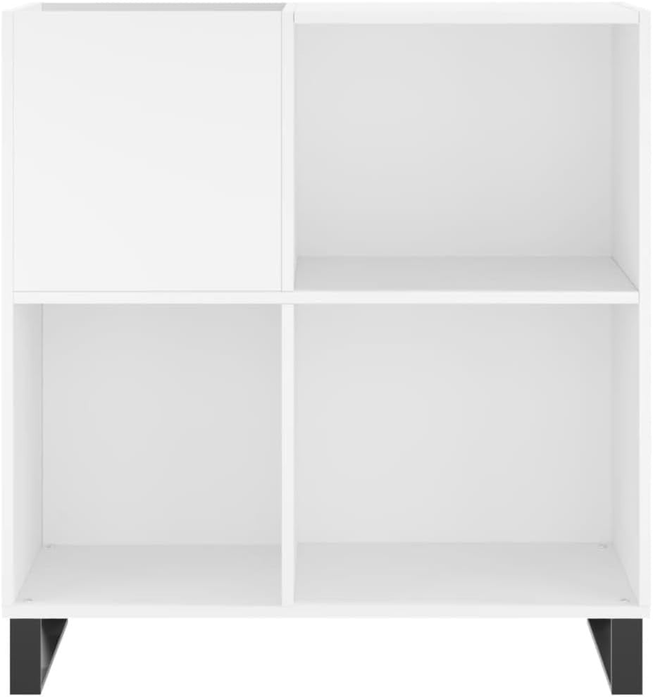 White Vinyl Record Cabinet with Storage – Modern LP Unit with Metal Legs