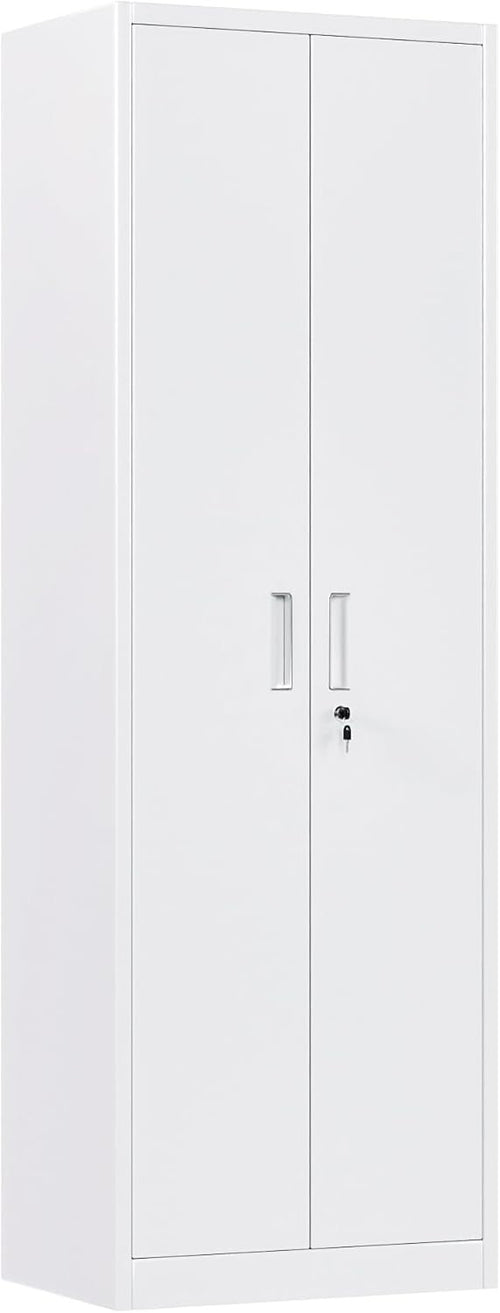 Grey Metal Storage Cabinet 180cm Lock & Adjustable Shelves Tall Office Cupboard