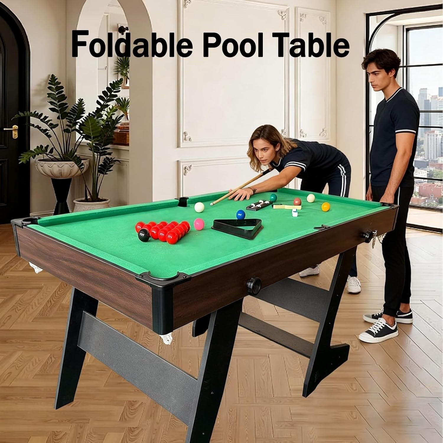 6FT Foldaway Pool Table Snooker Billiards Set w Cues Balls Scoreboard