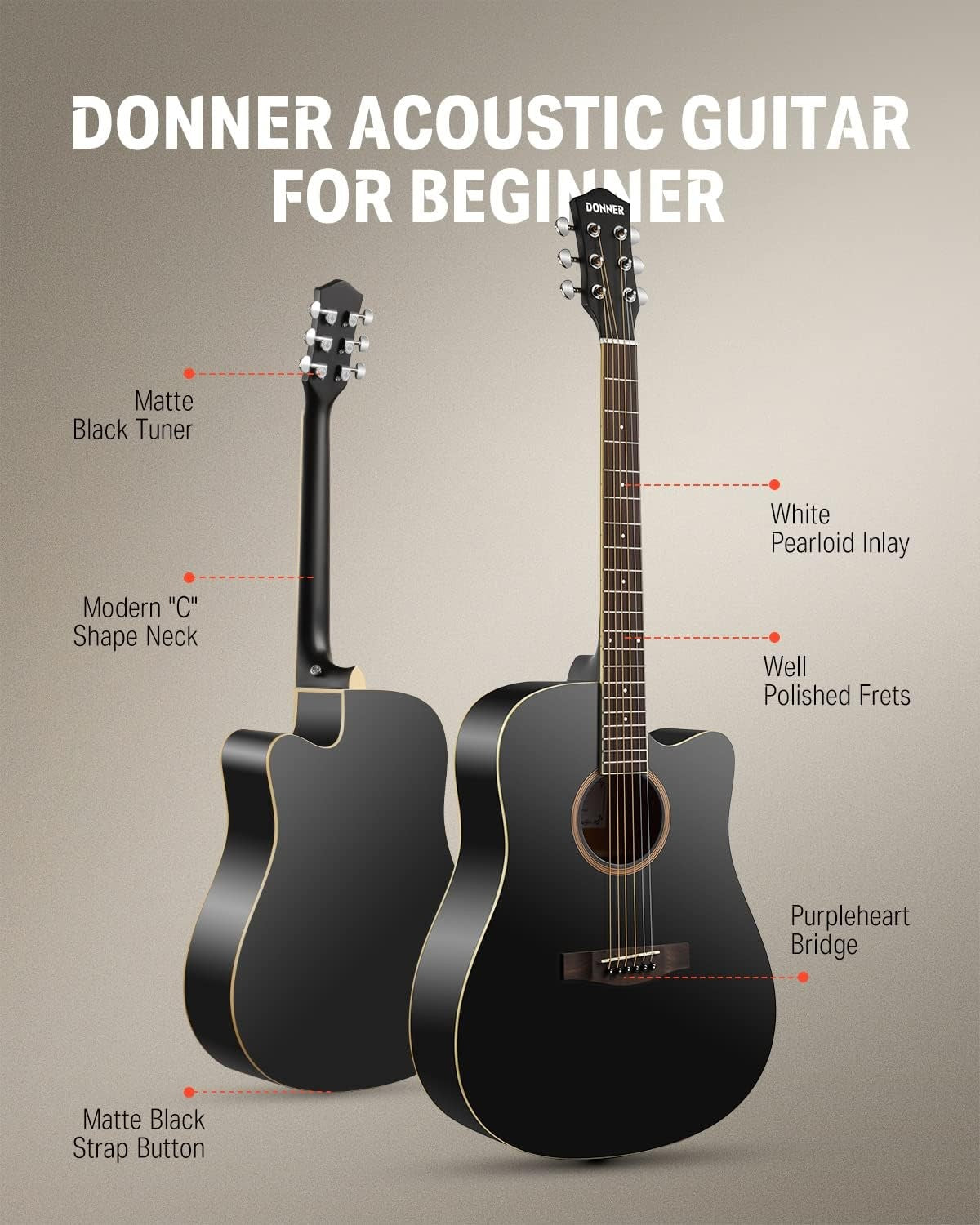 Full Size 4/4 Cutaway Acoustic Guitar Kit w/ Bag Tuner Capo