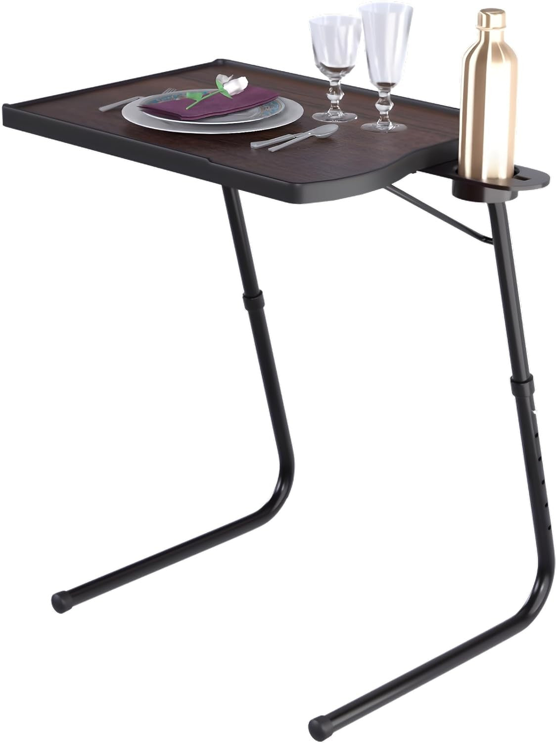 Adjustable Folding Bedside Table Laptop Desk Portable Overbed Tray Walnut