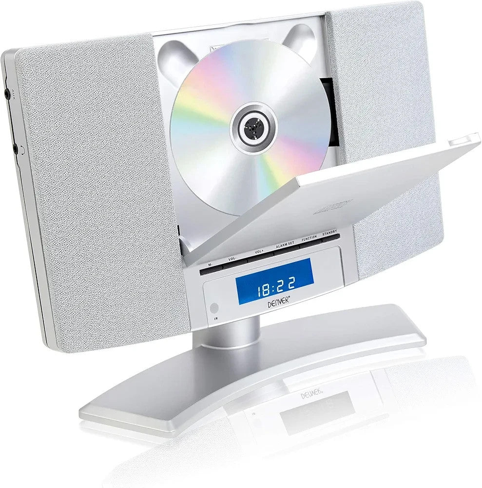 Mountable CD Player with FM Radio, Alarm Clock & Remote – Silver Hi-Fi System