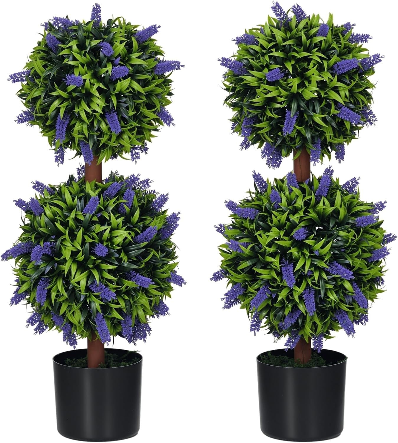 Set of 2 70cm Artificial Green Lavender Topiary Ball Trees in Weighted Pots Home