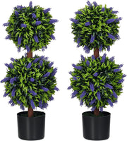 Set of 2 70cm Artificial Green Lavender Topiary Ball Trees in Weighted Pots Home