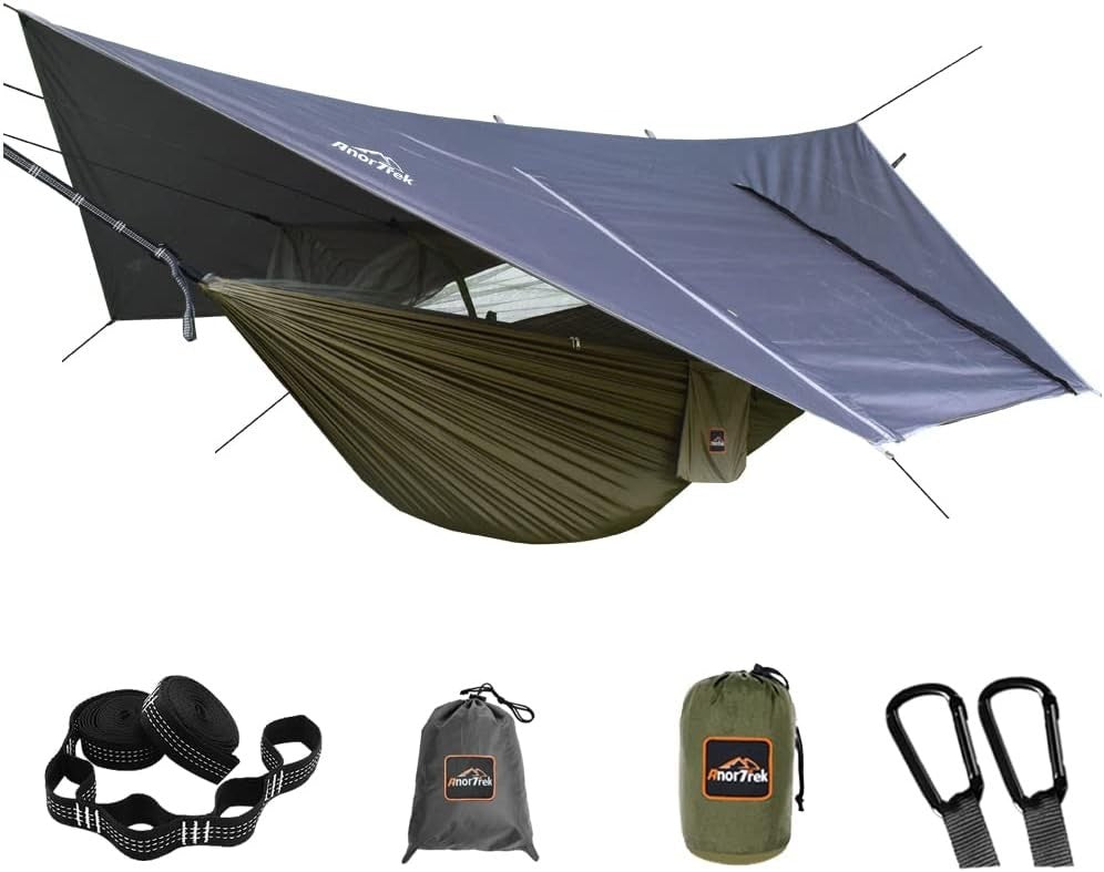 Camping Hammock Tent Green 2-Person | 118x78in Bug Net & 138x114in Rainfly