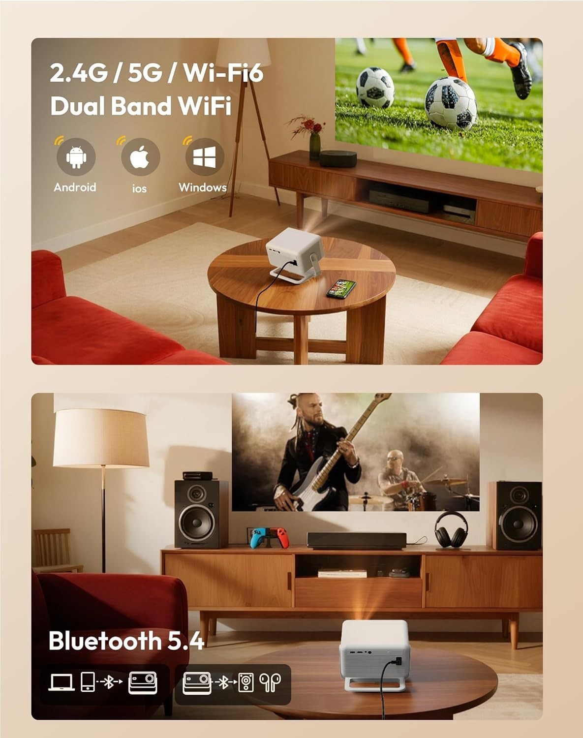 700ANSI 1080P Smart Projector Netflix WiFi6 Bluetooth Auto Keystone