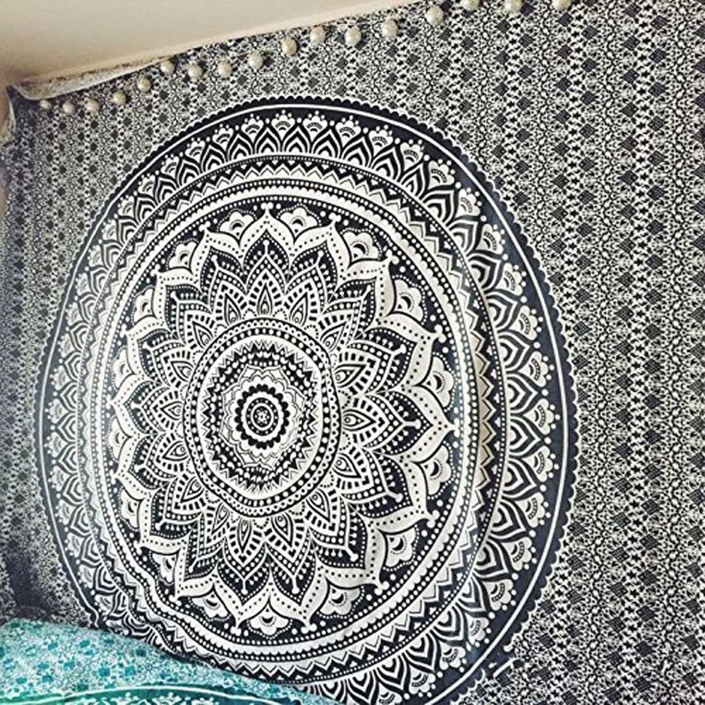 Black White Ombre Mandala Tapestry 82x87" Cotton Wall Hanging