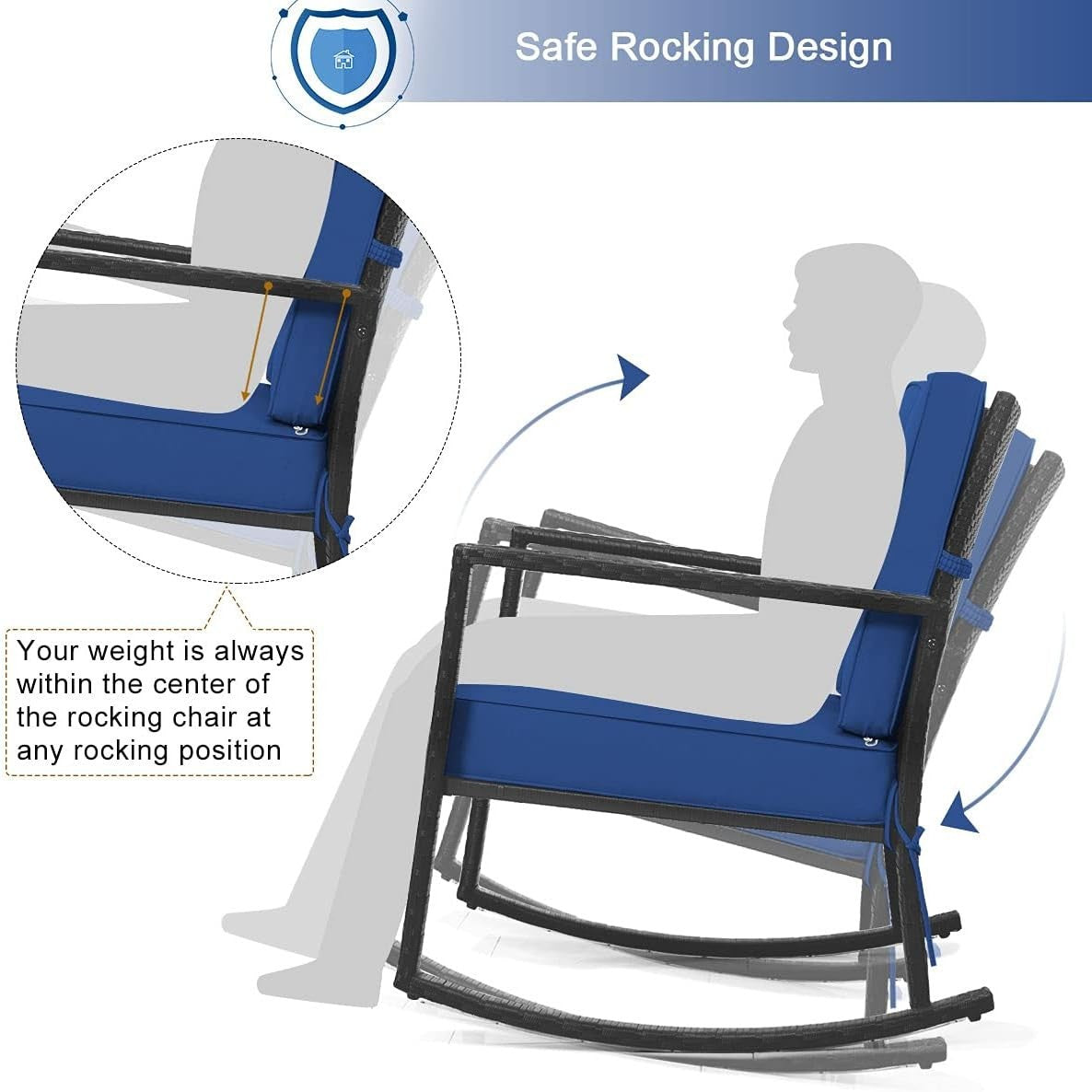 Outdoor Rocking Chair with Cushions & Wide Armrests for Patio Comfort