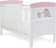Convertible Cot Bed with Adjustable Height Toddler Bed 140x70cm Elephant Pink