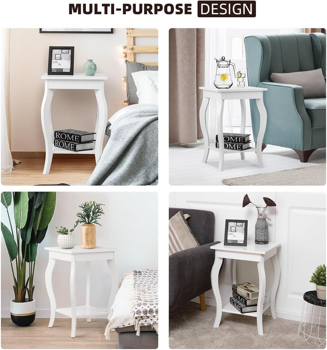 White 2-Tier Bedside Table with Open Storage Shelf – Modern Wooden Side Table 40
