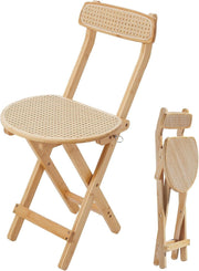 Folding Wooden Rattan Dining Chair Compact Breakfast Stool with Backrest