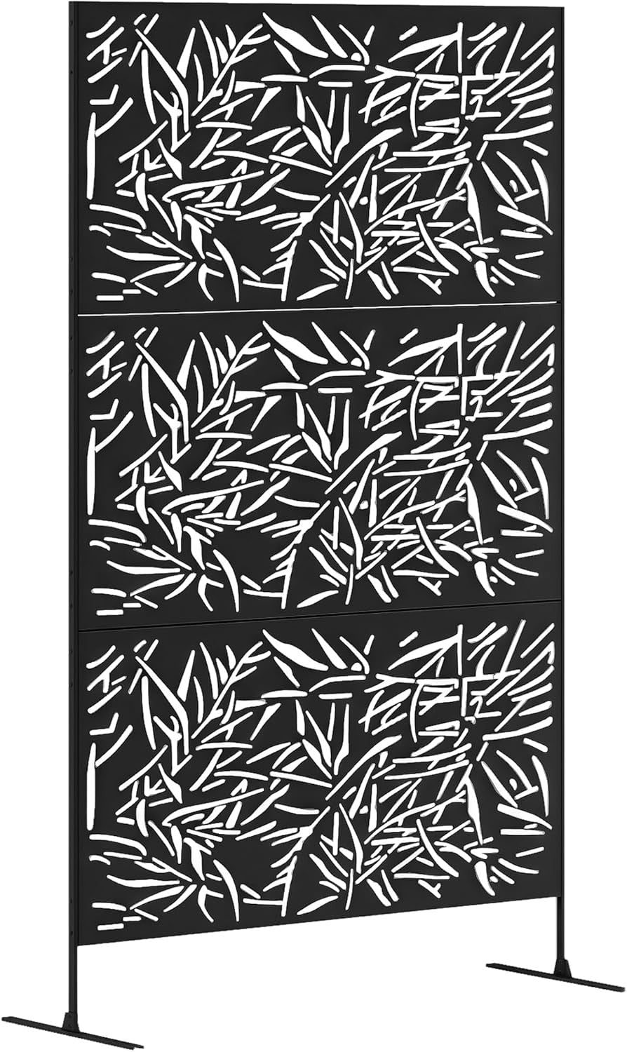 Garden Privacy Screen Freestanding Metal Divider Bamboo Design 6.5FT Outdoor