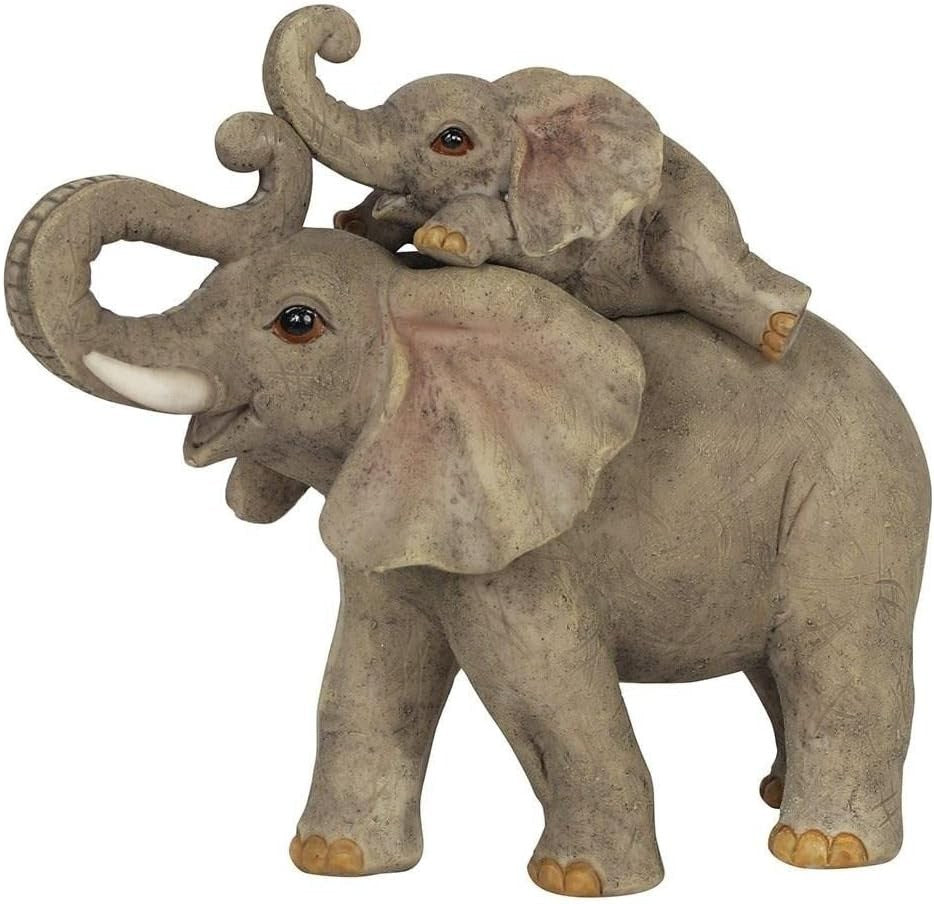 Mother & Baby Elephant Ornament Resin Rustic 12.5cm Home Decor Gift Sculpture