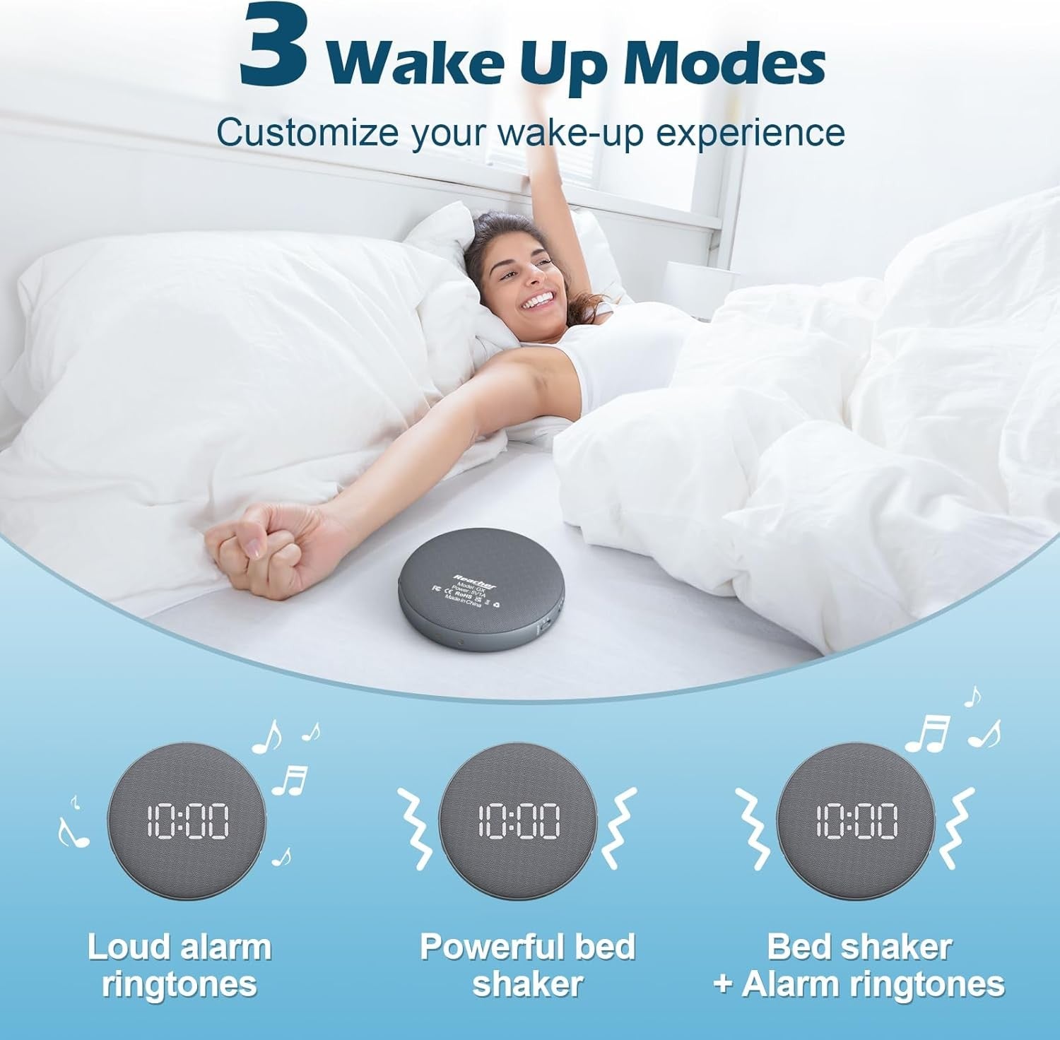 Vibrating Alarm Clock Bed Shaker Loud Heavy Sleepers Deaf Rechargeable