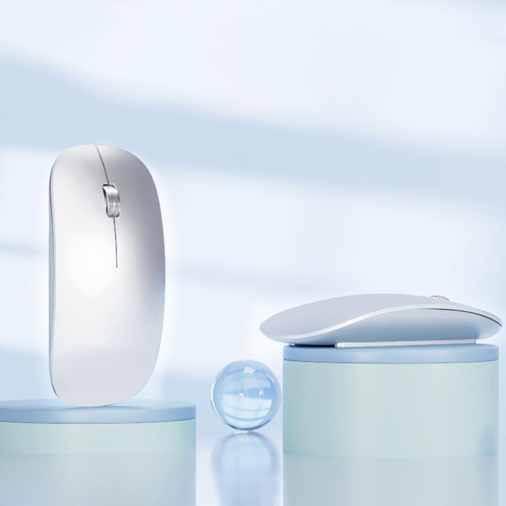 Ultra Slim Bluetooth Mouse Rechargeable Silent Triple Mode USB C Travel Silver