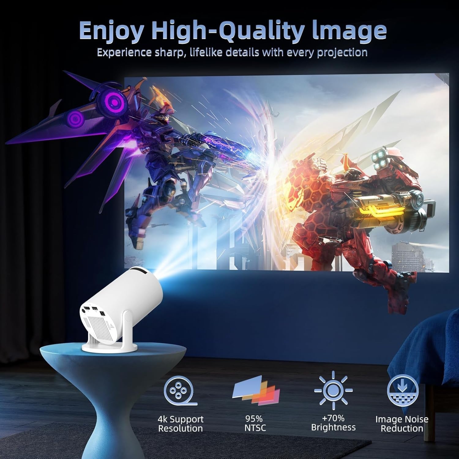 Smart Mini Projector WiFi 6 Bluetooth Auto Keystone Short Throw 150"