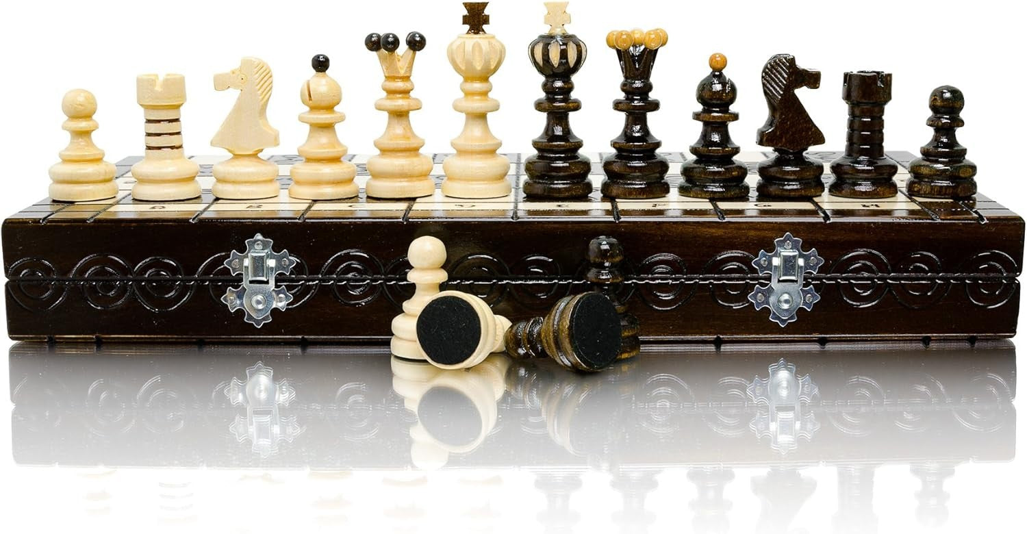 Luxury 42cm Wooden Chess Set XL | Handmade Board & Carved Pieces | Premium Gift