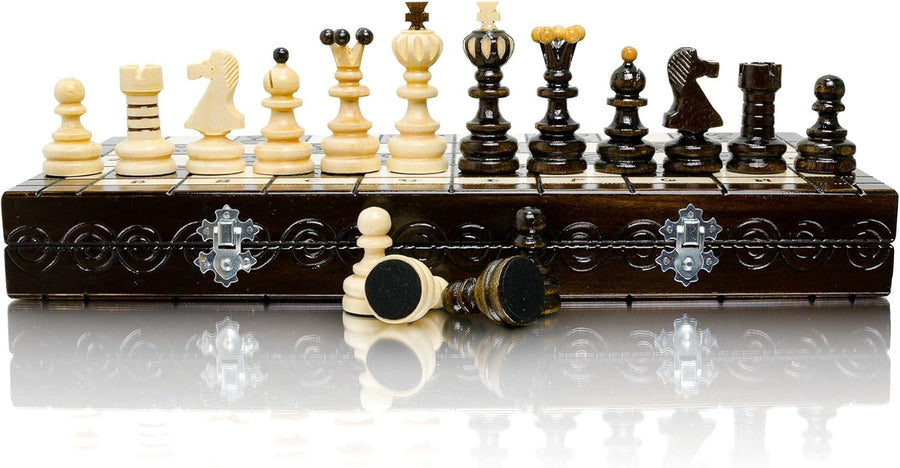 Luxury 42cm Wooden Chess Set XL | Handmade Board & Carved Pieces | Premium Gift
