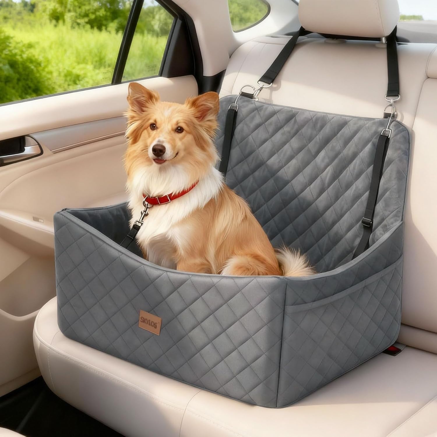 Large Dog Car Seat Bed Memory Foam Booster Travel Bed Up to 55lbs