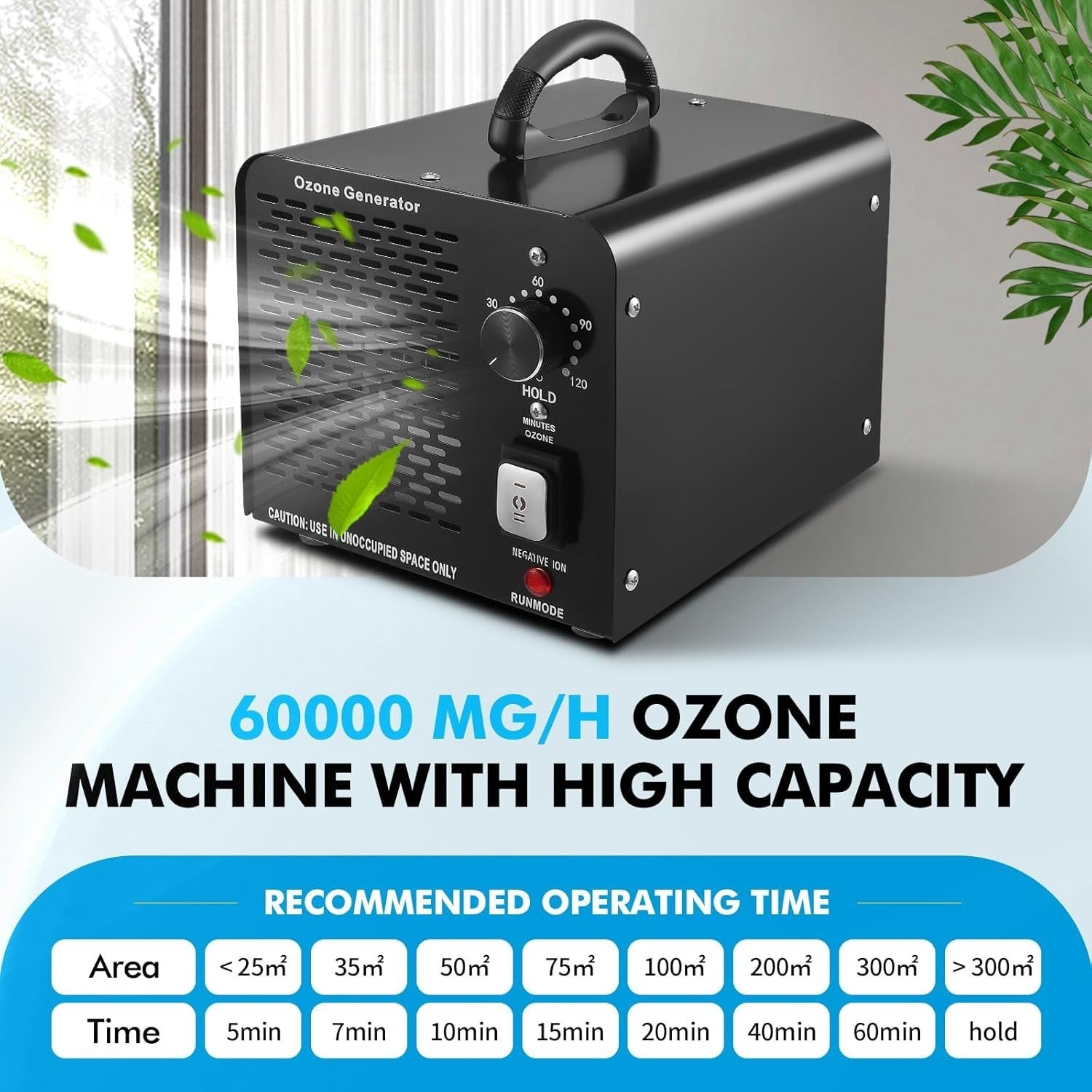 60000mg Ozone Generator Negative Ion Air Purifier 120min Timer
