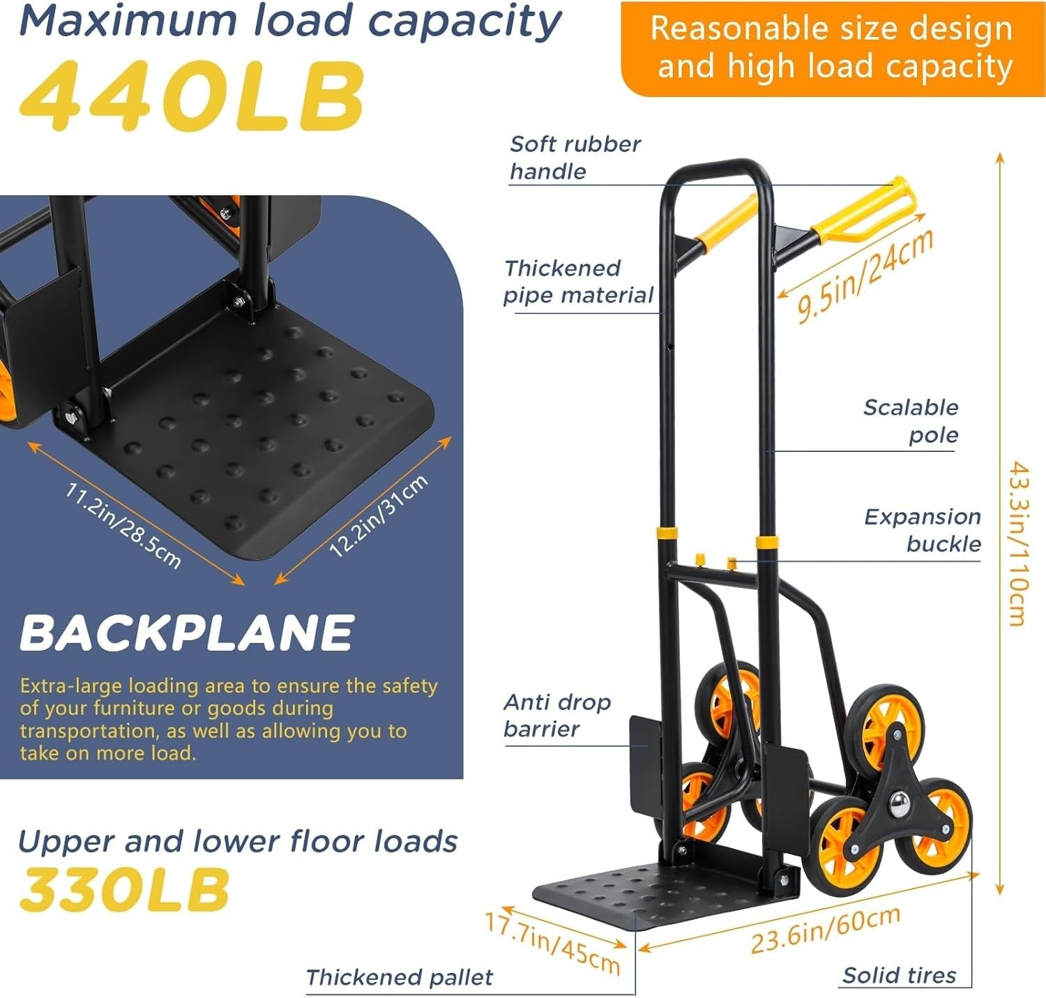 Stair Climbing Sack Truck 200kg Heavy Duty Foldable 6 Wheel Hand Trolley