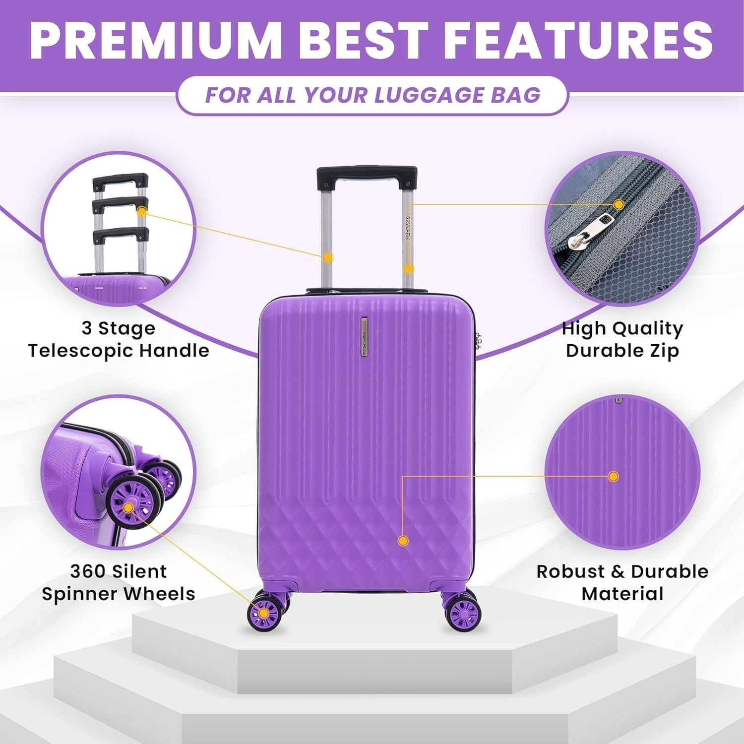 24 Inch Medium ABS Hard Shell Suitcase Lightweight 4 Spinner Wheels 66L