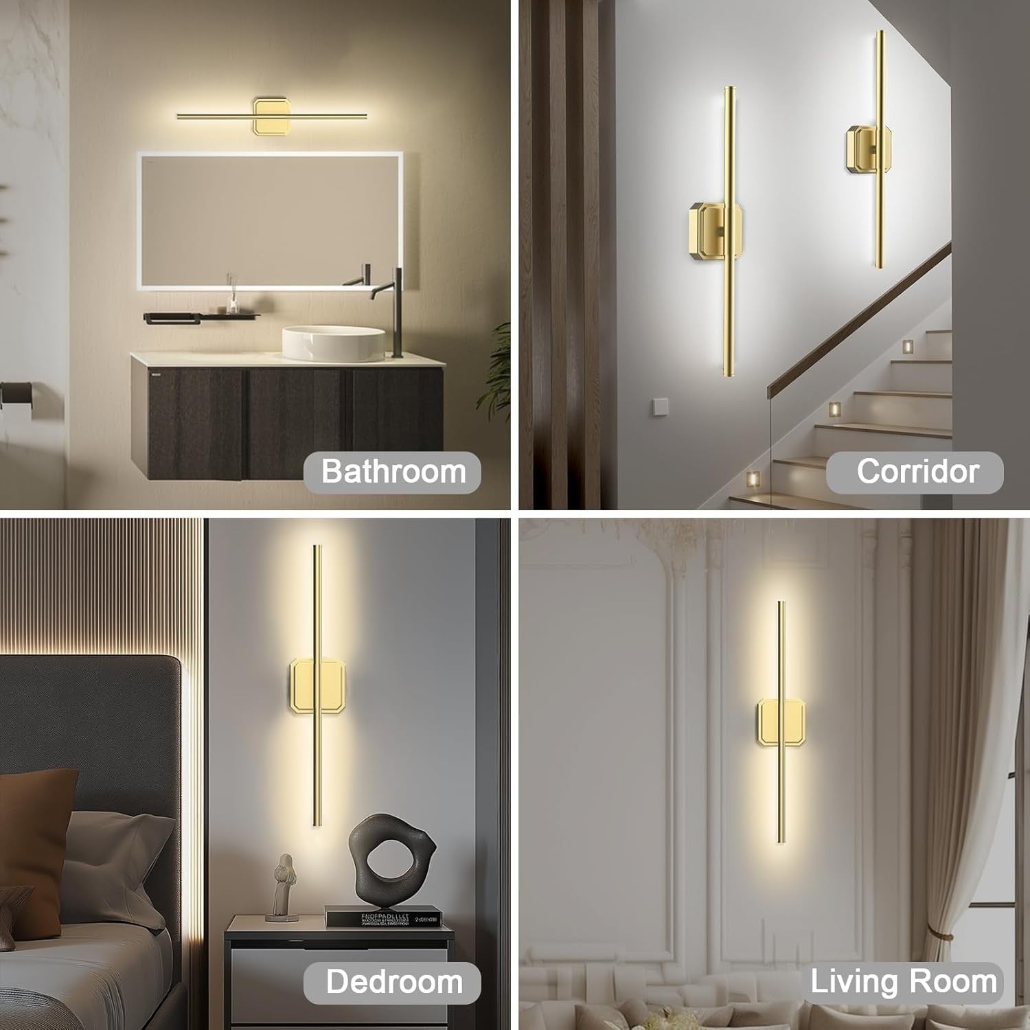 Rechargeable Wireless Wall Sconce Lights, Dimmable Remote Control, 70CM