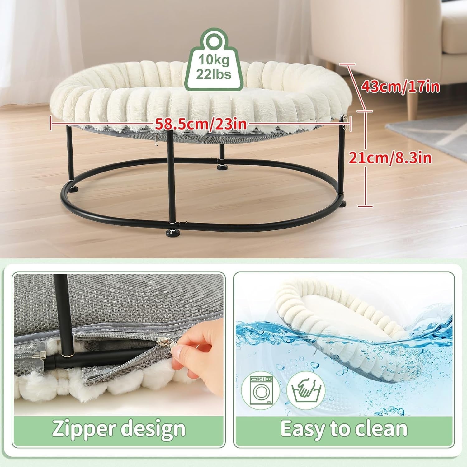 Raised Cat Bed Hammock Elevated Pet Sofa Metal Frame Washable Cushion