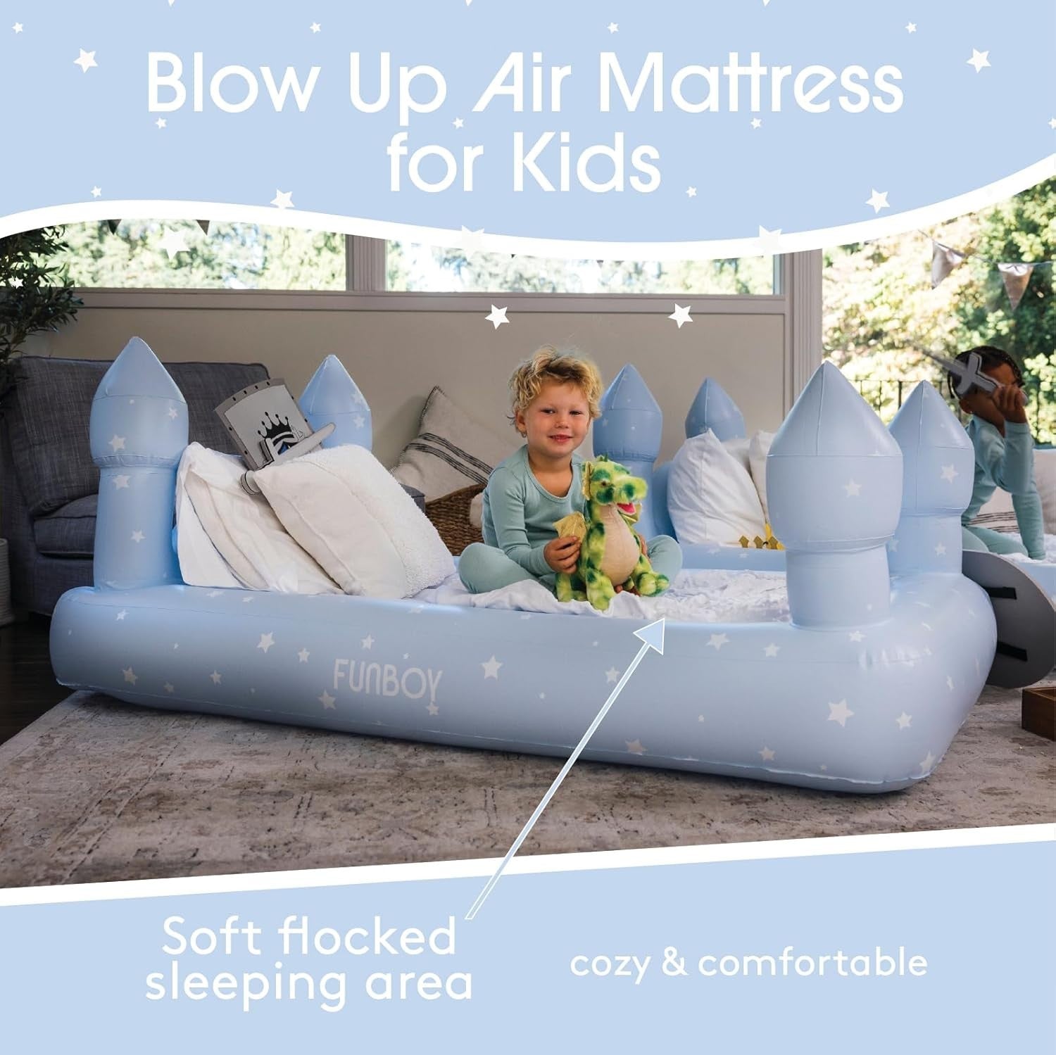Kids Blue Inflatable Travel Bed Mattress with Carry Bag – Sleepovers