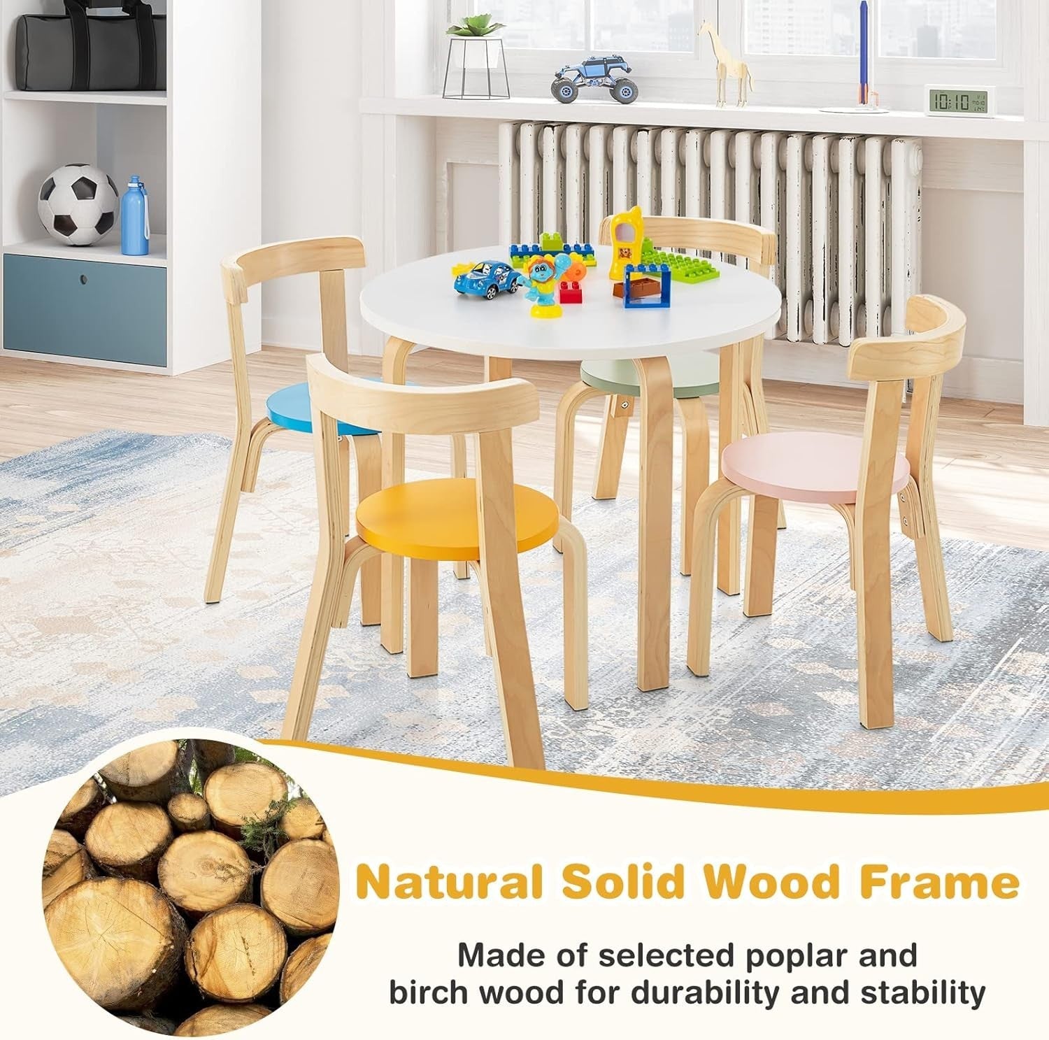 Kids 5-Piece Table & Chair Set, Wooden Activity Furniture for Play & Learning