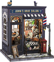 DIY Book Nook Kit Retro Barbershop Miniature LED Bookshelf Decor