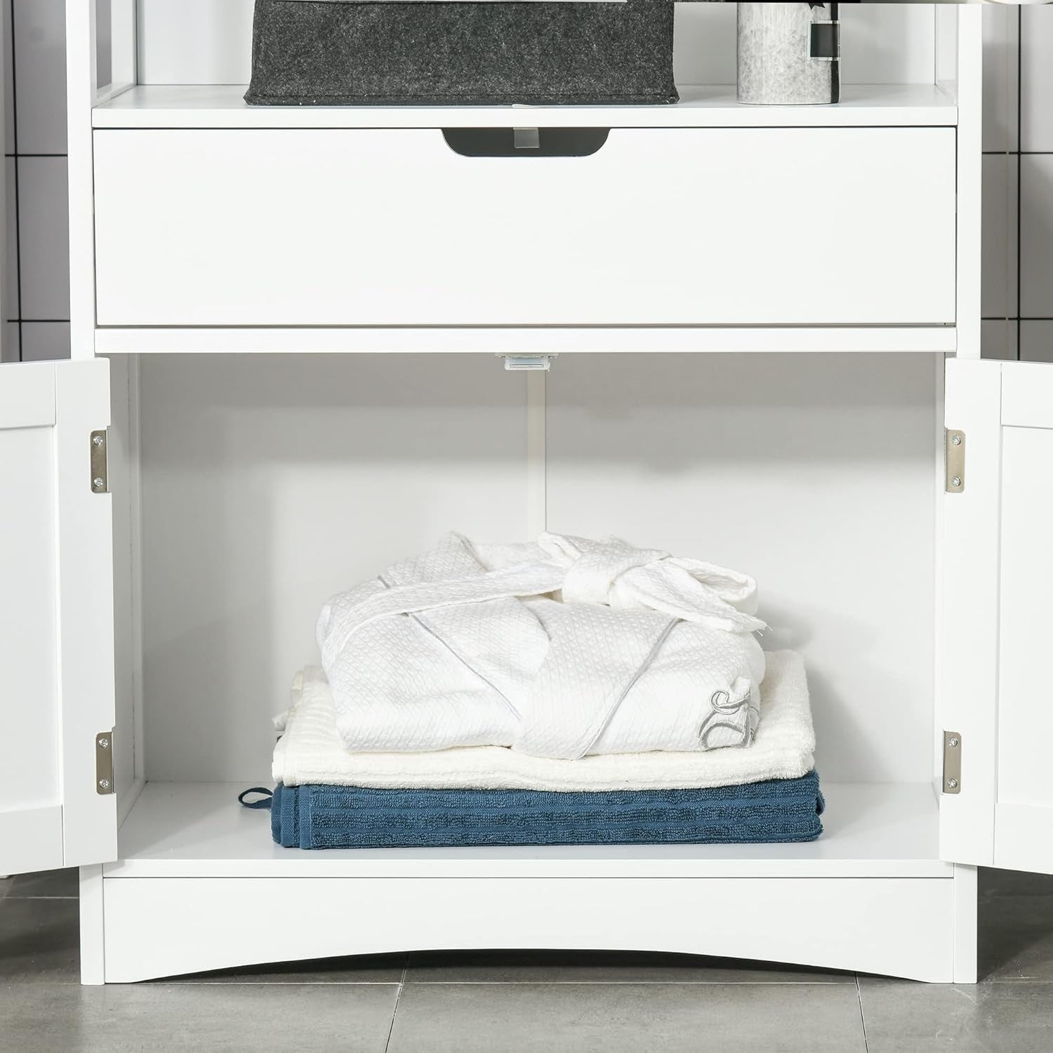 White Freestanding Bathroom Storage Cabinet with Shelves Drawer Doors