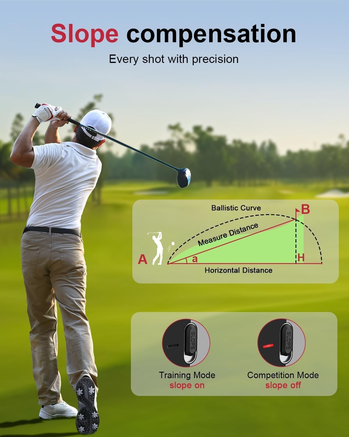 Golf Laser Rangefinder 1300 Yards Slope Mode Flag Lock Vibration 7X Zoom