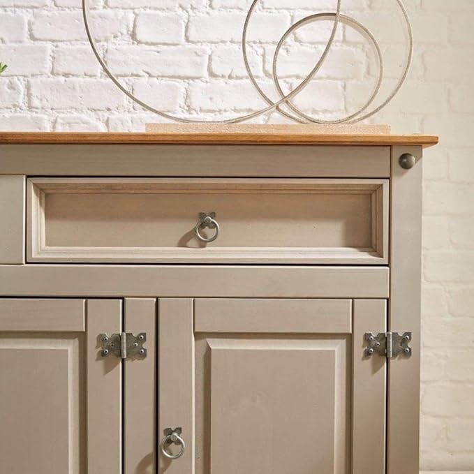 Grey Solid Pine Sideboard Cabinet with 3 Doors & 2 Drawers, Rustic Storage Unit