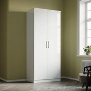 White High Gloss Wardrobe 2 Door Soft Close Storage Shelves Modern