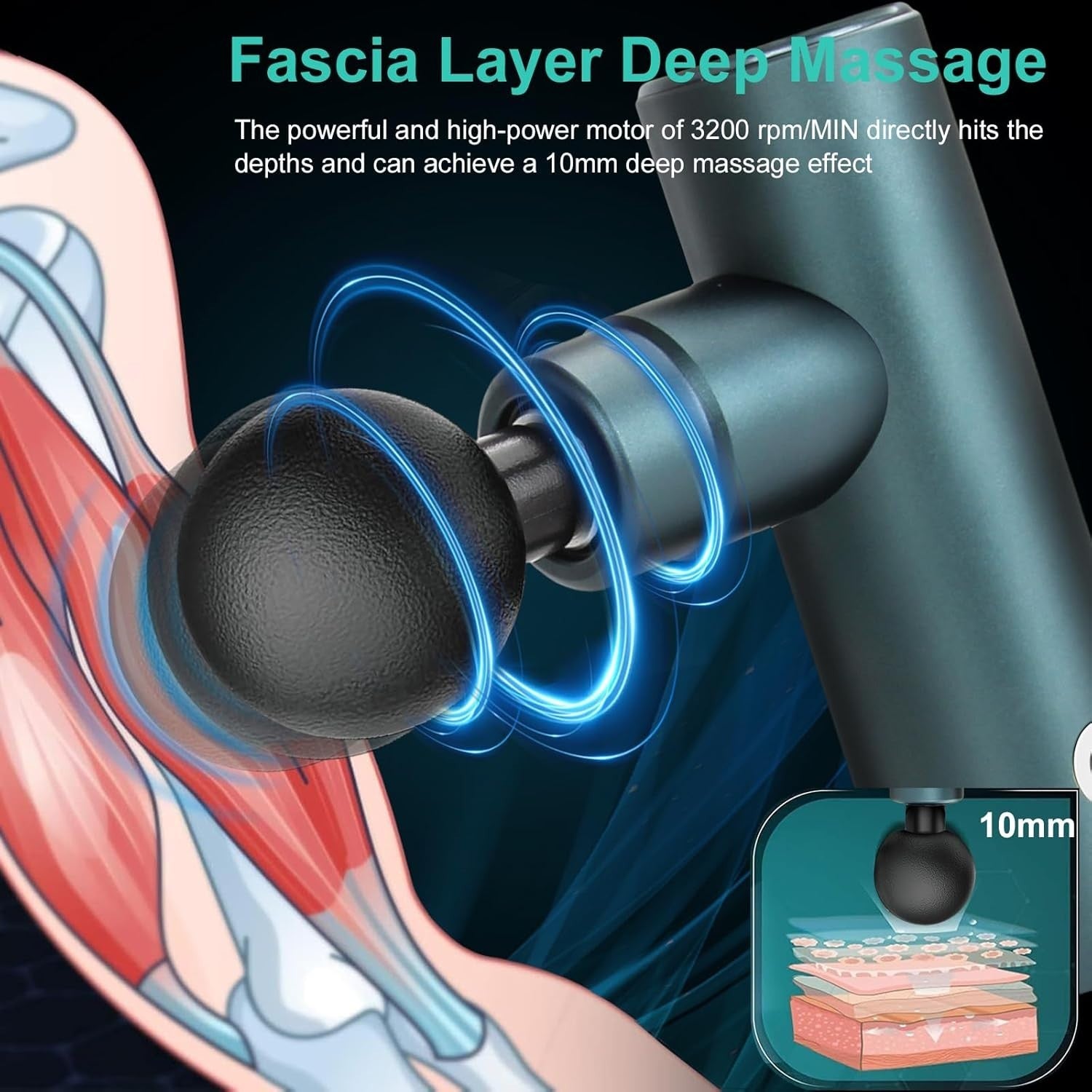 Mini Massage Gun 3800RPM Deep Tissue Muscle Relief Portable 5 Heads Quiet