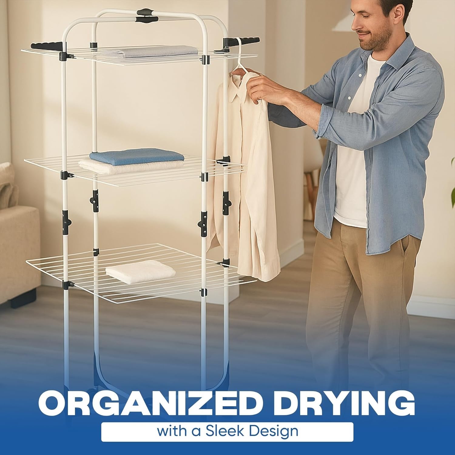 3 Tier Clothes Drying Rack Foldable Laundry Airer with Wheels Indoor Outdoor