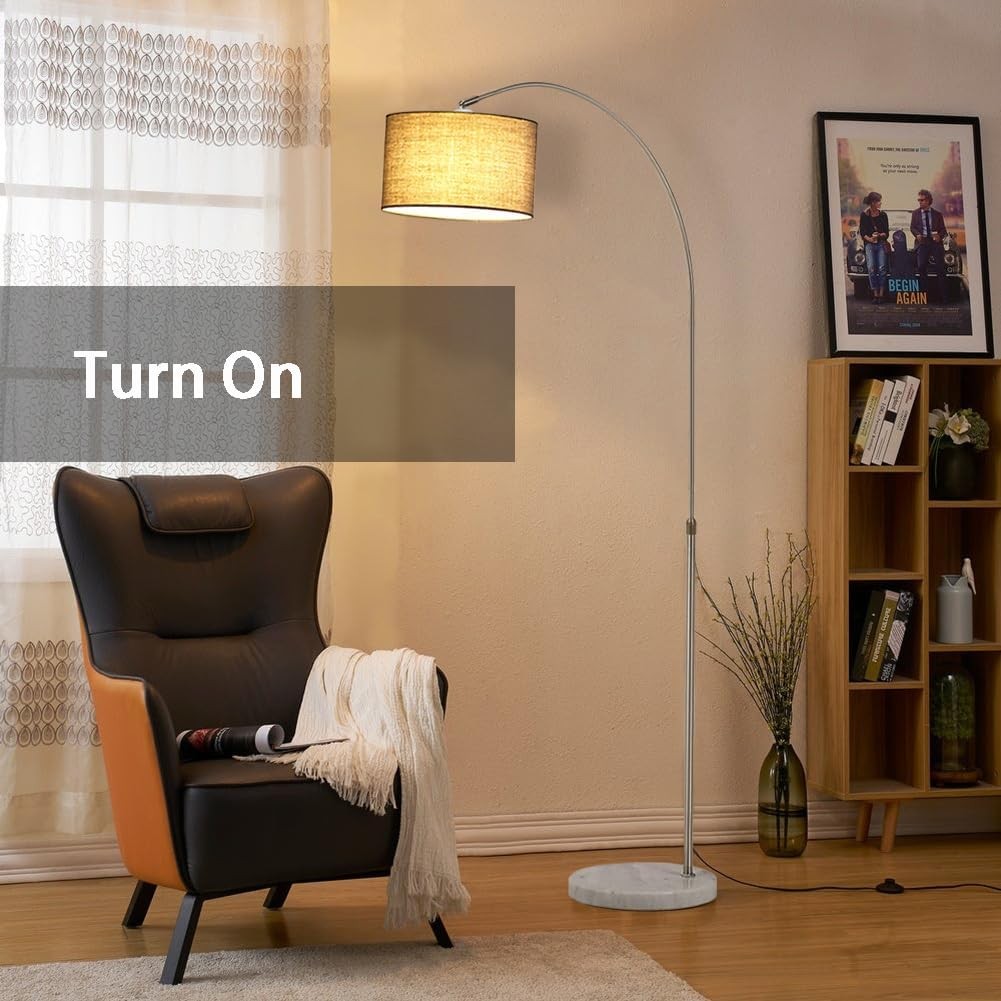 Arched Floor Lamp Adjustable Height Fabric Shade Standing Light